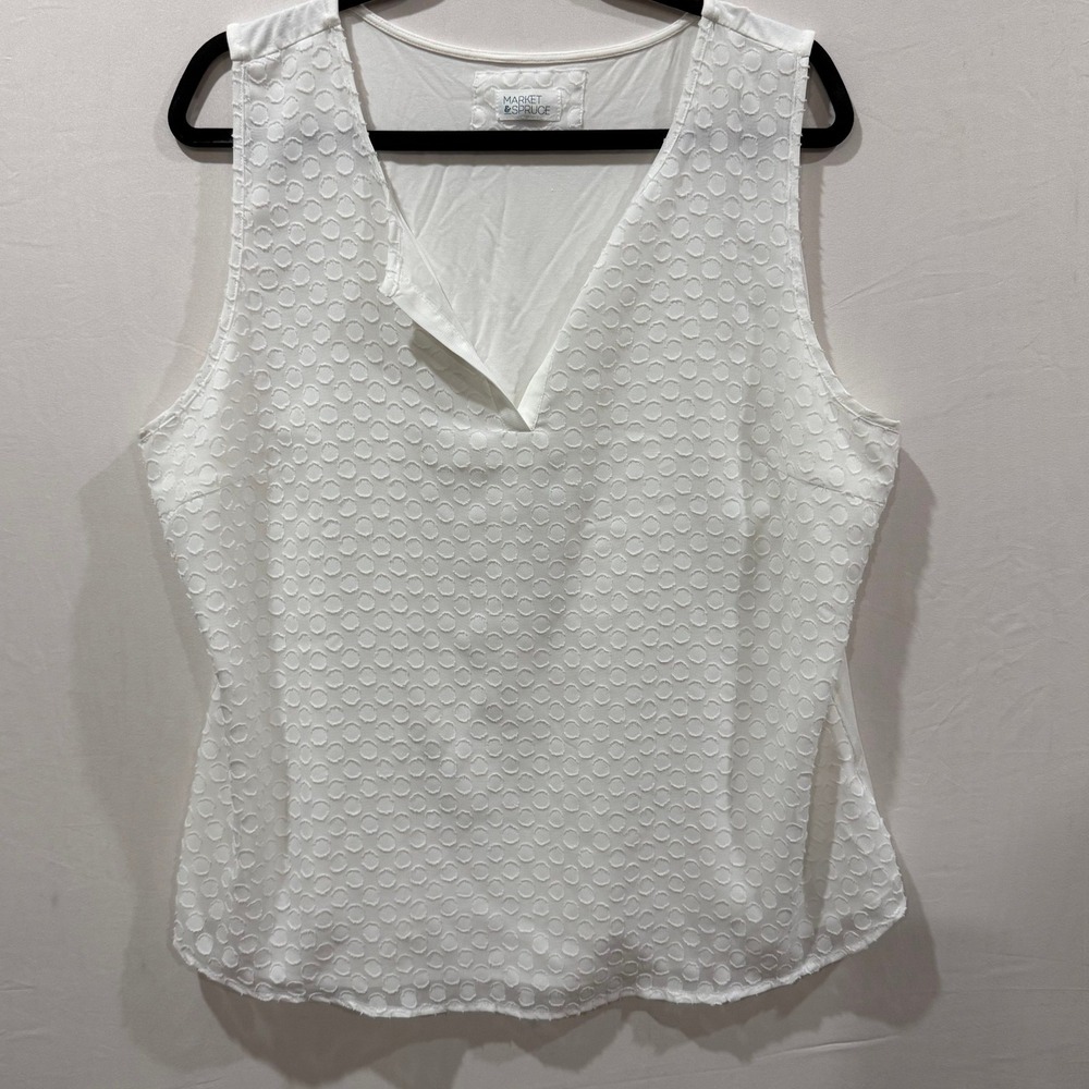 Market & Spruce Plus Size XXL White Textured V Neck Sleeveless Tank Top WGW10323